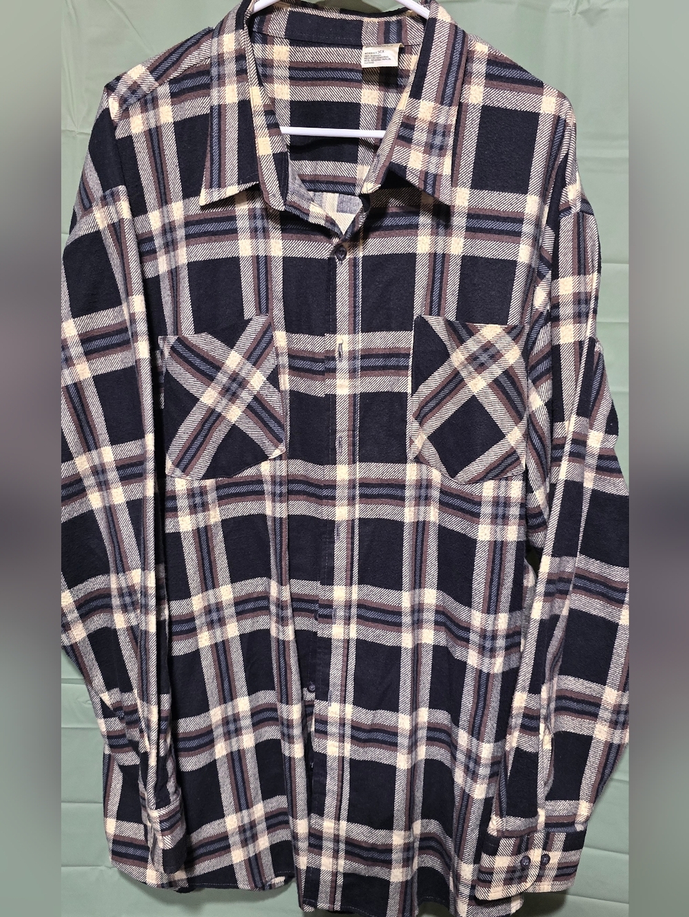 Men's Black and Cream Plaid Button-Down Shirt
